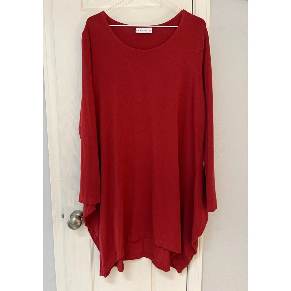 Bryn Walker Tunic Dress Women's XL Red Bamboo Cotton Boho Asymmetrical Lagenlook